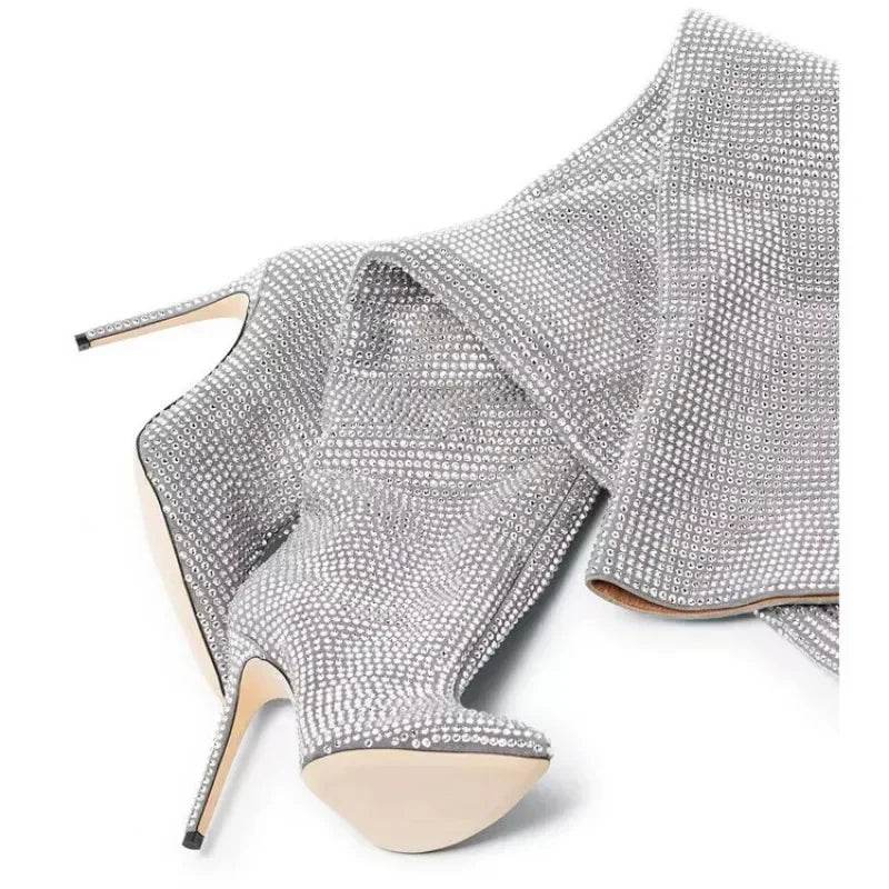 Buy Center Knee-Length Rhinestone Boots - Sexy Slim High Heels - Buy Center UK