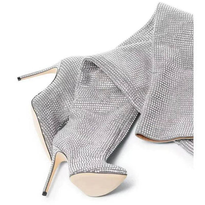 Buy Center Knee-Length Rhinestone Boots - Sexy Slim High Heels - Buy Center UK