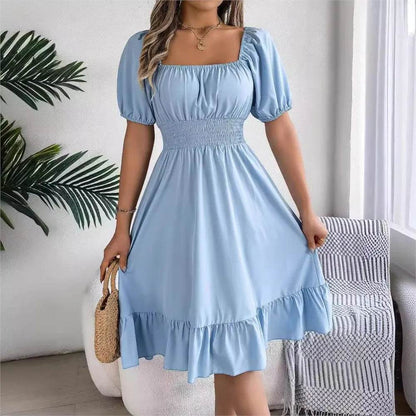 Women's Midi Dress 2024 - Elegant Square Neck and Ruffle Edge - Buy Center UK