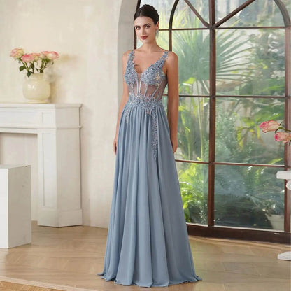 Elegant Spaghetti Straps Mermaid Evening Dress - Beaded Appliques - Buy Center UK