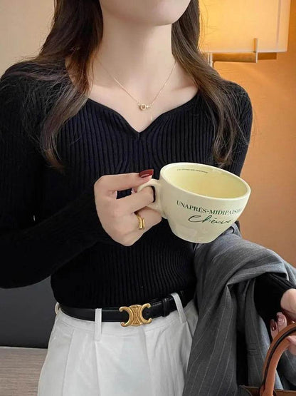 Buy Center Women’s Chic V-neck Pullover - Slim Fit Autumn Sweater - Buy Center UK