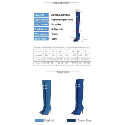 Buy Center Women’s High Heel Boots - Hollow Out Over Knee Denim - Buy Center UK