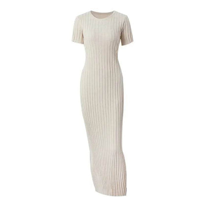 Buy Center Ladies Knitted Short Sleeve Long Dress - Spring Fashion Chic - Buy Center UK