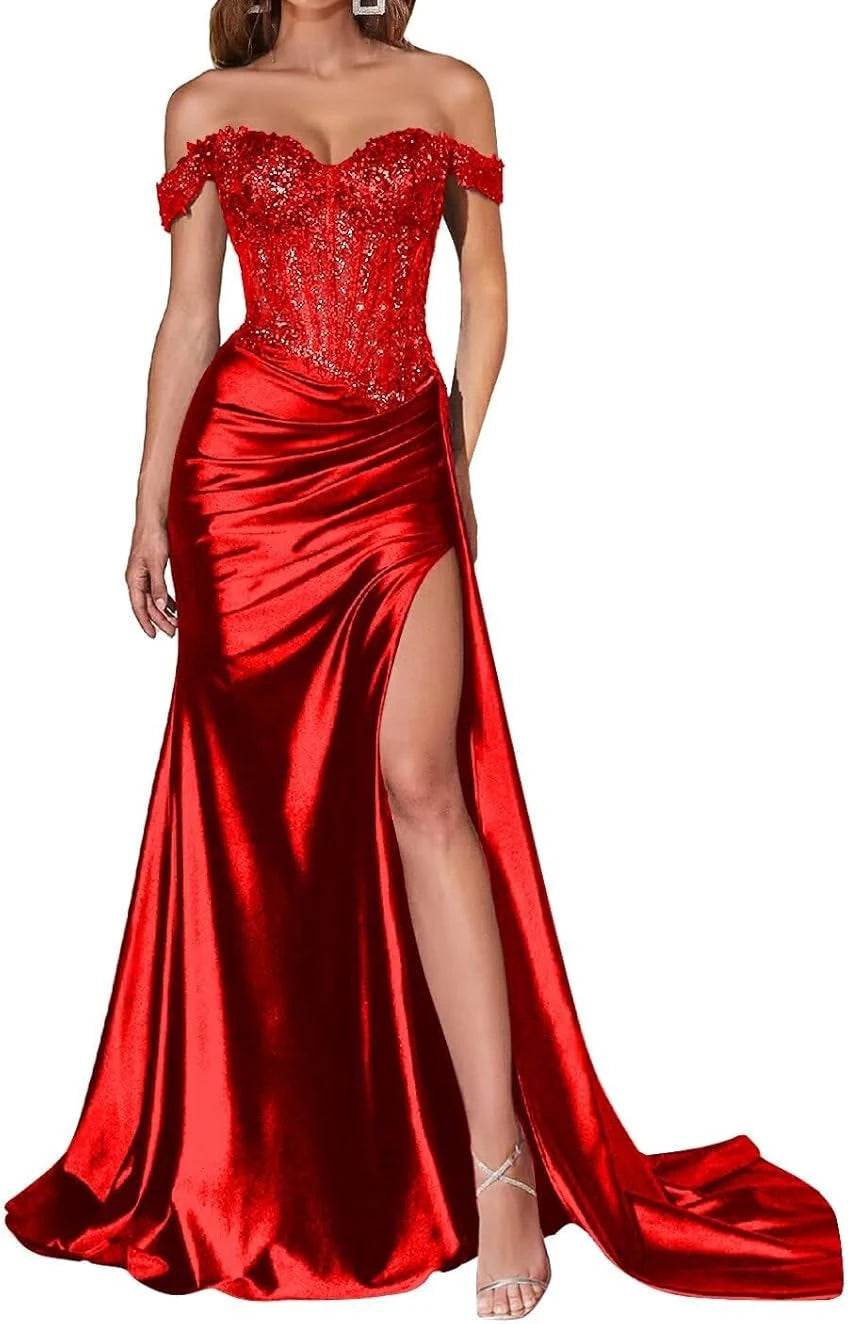 Navy Blue Strapless Satin Prom Dress – Elegant Split Evening Gown - Buy Center UK