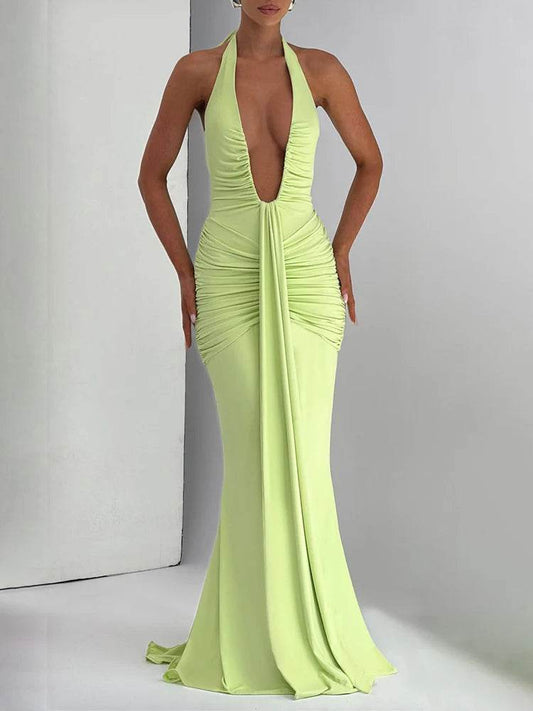 Mozision Sexy Deep V Neck Backless Maxi Dress - Halter Gown for Women - Buy Center UK