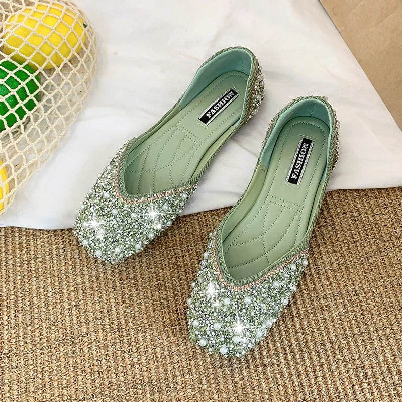 UETEEY Glitter Pearl Studs Ballet Flats - Cozy Slip-On Loafers - Buy Center UK