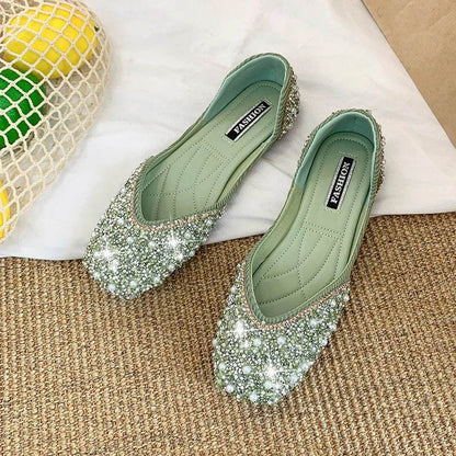 UETEEY Glitter Pearl Studs Ballet Flats - Cozy Slip-On Loafers - Buy Center UK