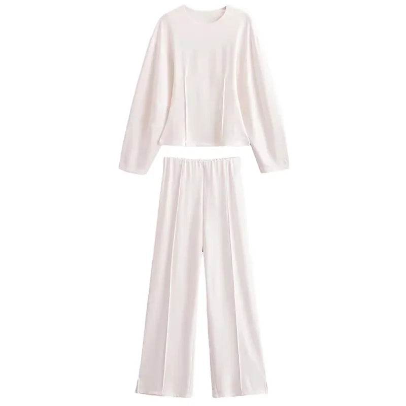 Elegant Women's Two-Piece Set - High Waist Wide Leg Trousers - Buy Center UK