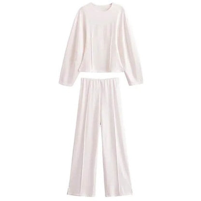 Elegant Women's Two-Piece Set - High Waist Wide Leg Trousers - Buy Center UK