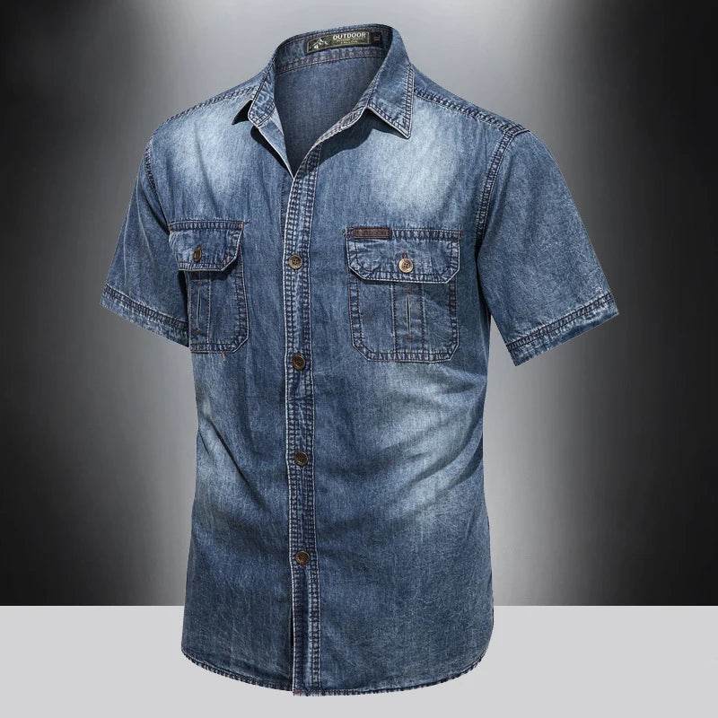 Buy Center Men's Cotton Denim Short Sleeve Shirt - Quick Drying Comfort - Buy Center UK