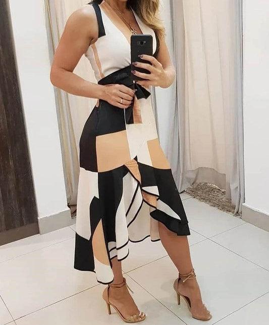 Buy Center Women's Sleeveless V-neck Printed Dress for Summer 2024 - Buy Center UK
