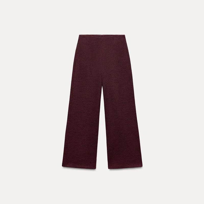 Elegant Burgundy Knitted Tank Top & Wide Leg Pants Set for Women - Buy Center UK