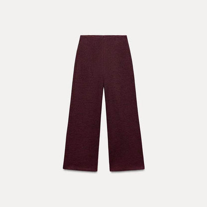 Elegant Burgundy Knitted Tank Top & Wide Leg Pants Set for Women - Buy Center UK
