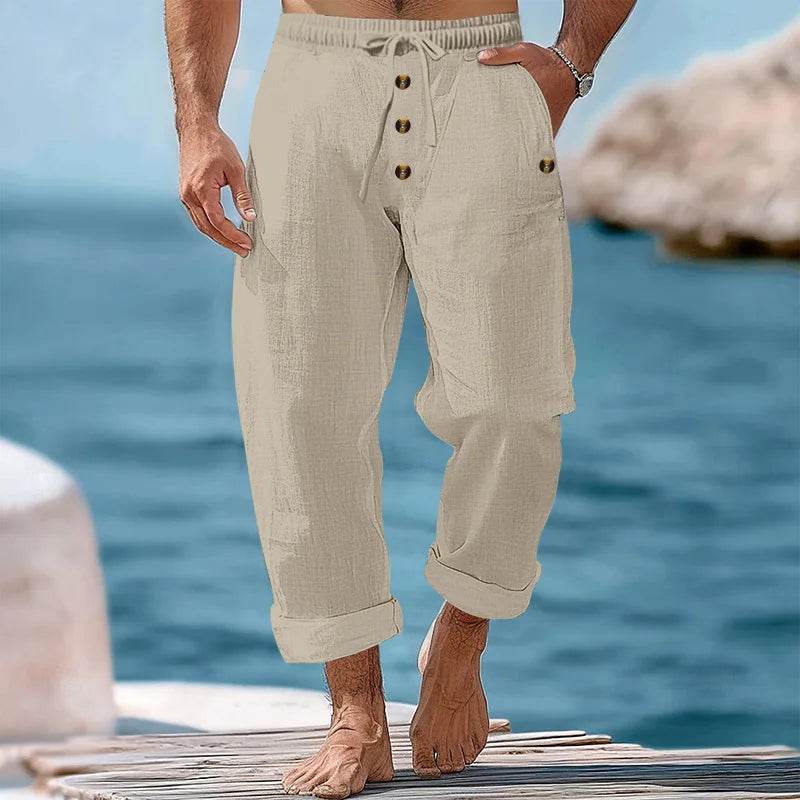 Buy Center Men's Casual Beach Pants - Loose Fit, Cotton Hemp Blend - Buy Center UK