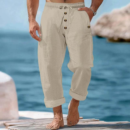 Buy Center Men's Casual Beach Pants - Loose Fit, Cotton Hemp Blend - Buy Center UK