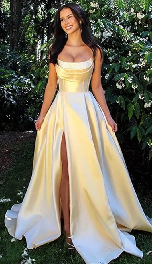 Customized Strapless Corset Prom Dress - Elegant A-Line Satin Gown - Buy Center UK