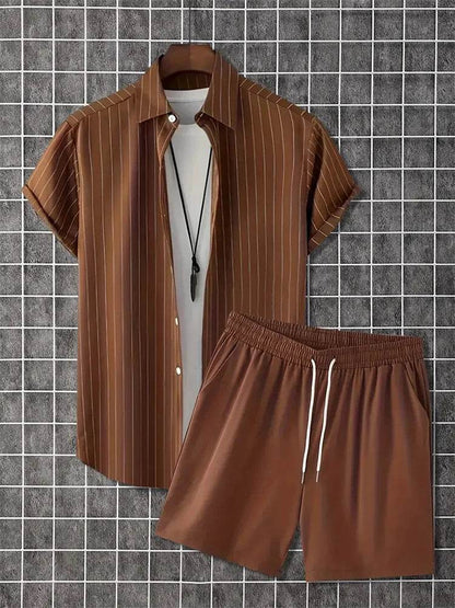 2024 Summer Men's Casual Suit - Striped Shirt & Shorts Set - Buy Center UK