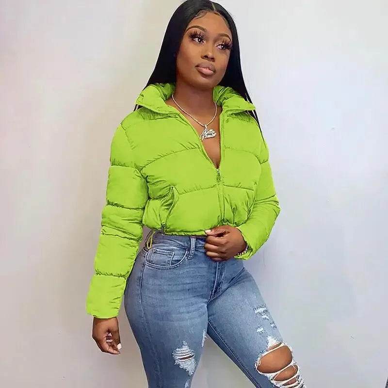 2024 Oversized Down Coat - Women's Cropped Puffer Jacket - Buy Center UK