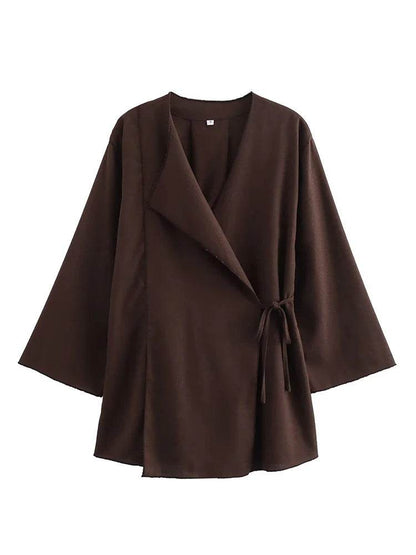 TFMLN Women's Kimono Style Set - Fashion Linen Tops & Wide Leg Pants - Buy Center UK