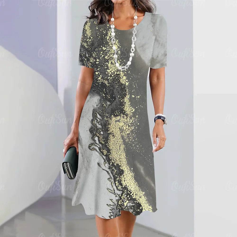 2024 Women's Plus Size Midi Dress - Elegant Graphic Print & Comfort - Buy Center UK