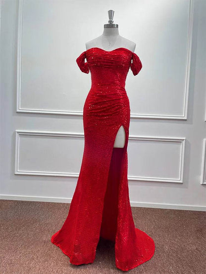 Chic Off-Shoulder Sequin Maxi Dress - Elegant Mermaid Gown 2025 - Buy Center UK