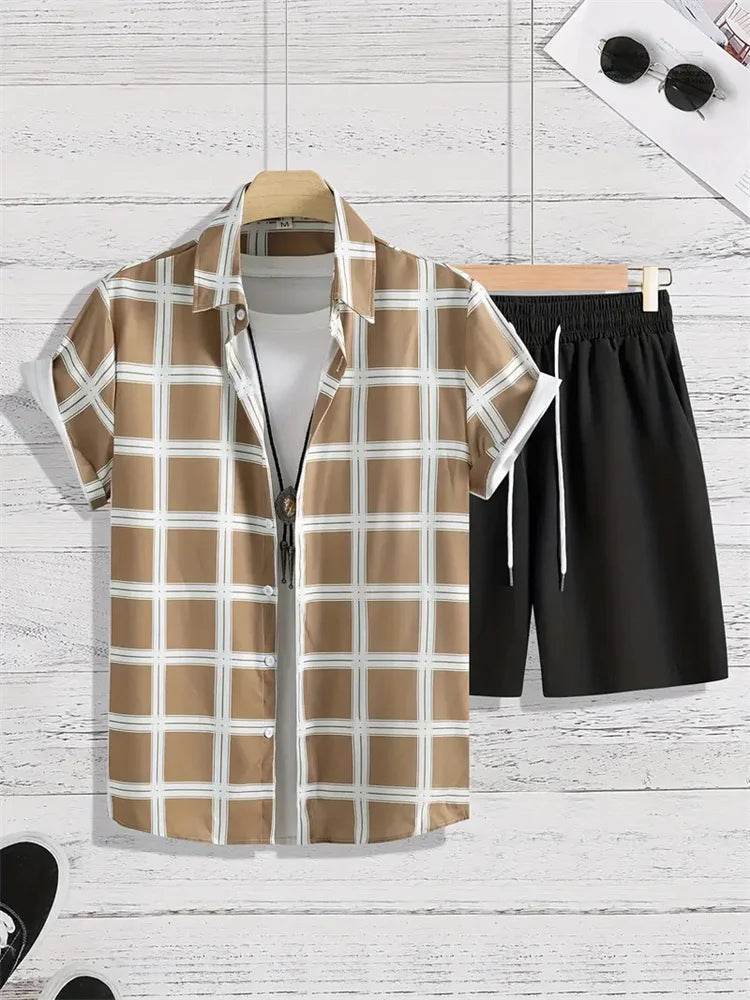 2024 Summer Men's Casual Suit - Striped Shirt & Shorts Set - Buy Center UK