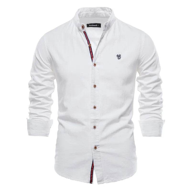 Buy Center Men’s 100% Cotton Solid Color Shirt - Elegant Embroidery - Buy Center UK