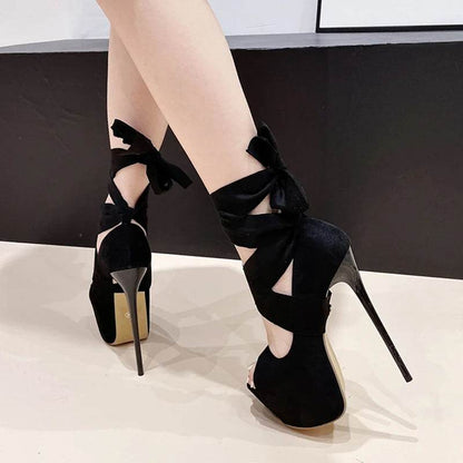 Liyke Black High Heels - Sexy Peep Toe Slingback Platform Pumps - Buy Center UK