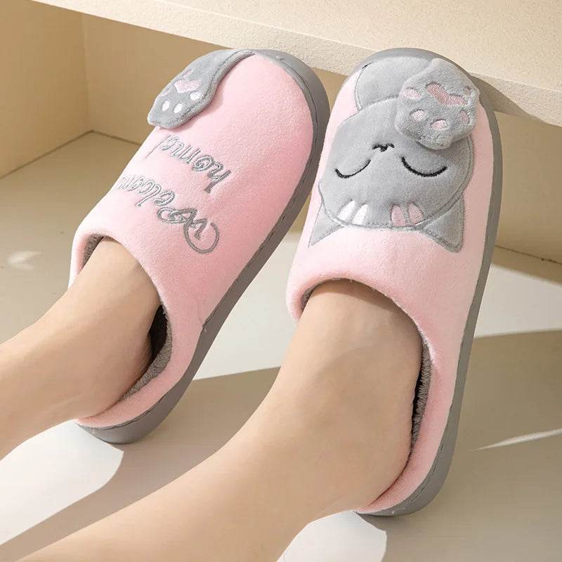 Yahwow Winter Fur Slippers - Cartoon Cat Non-Slip Indoor Shoes - Buy Center UK
