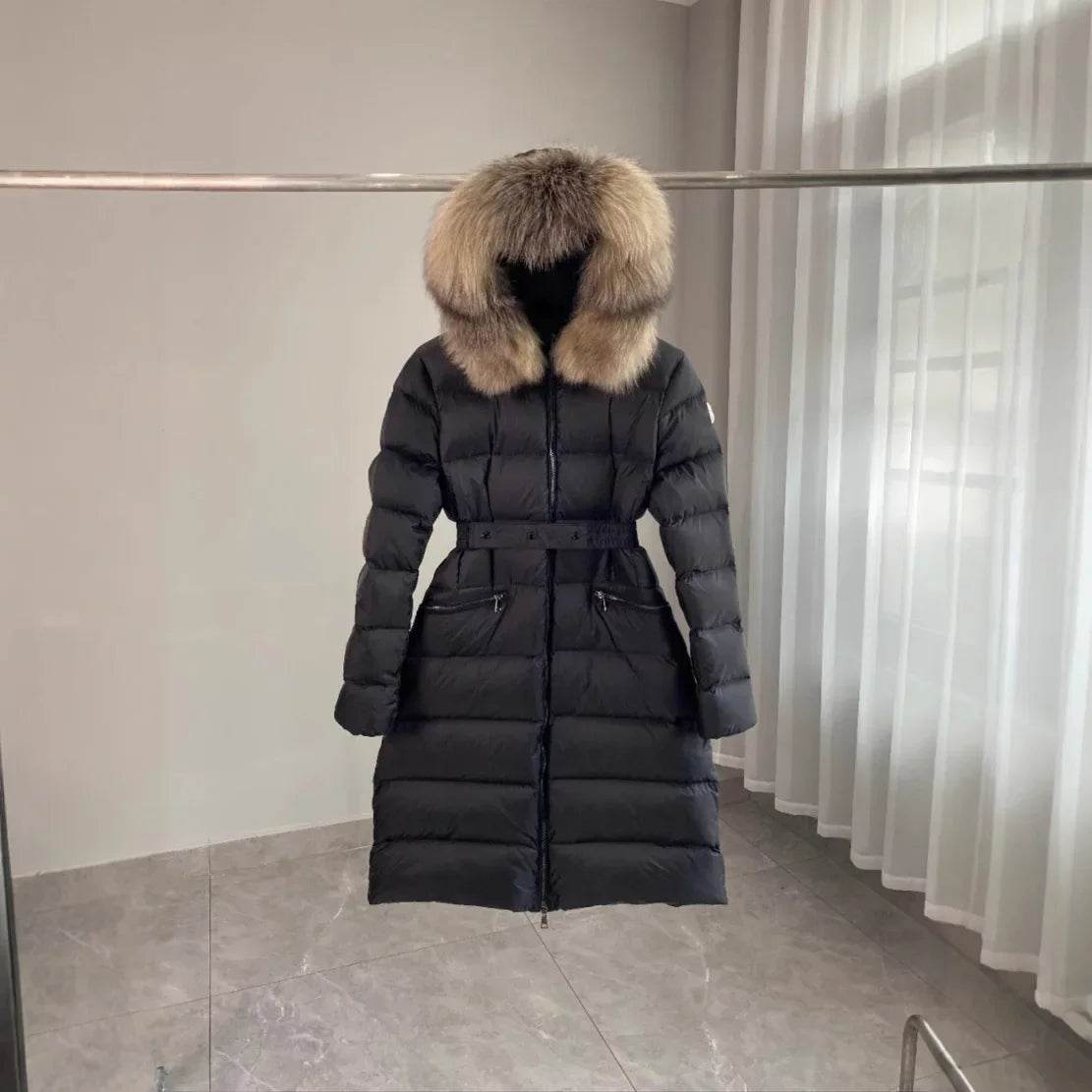 Mont Home Long Women's Down Jacket - Hooded & Waist Cinched - Buy Center UK