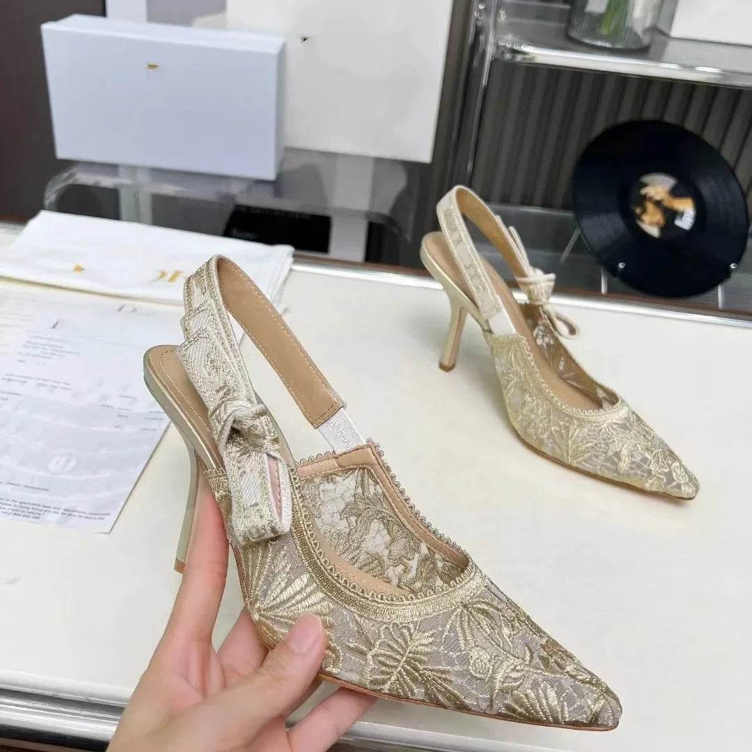 Buy Center Pointed Toe Lace High Heels Sandals - Butterfly Knot Design - Buy Center UK