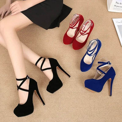 Giyu Women’s High Heel Pumps - 14cm Thin Straps, Fashion Flock - Buy Center UK