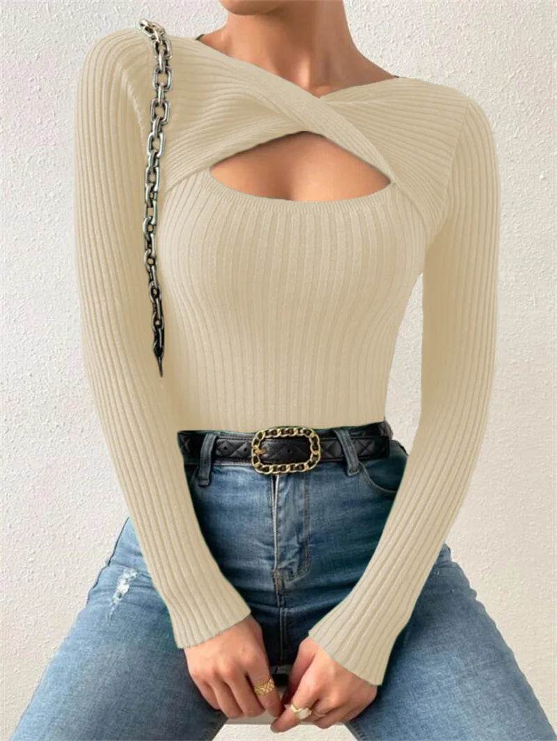 Buy Center Women's Casual Hollow Out Long Sleeve Pullover Tee - Buy Center UK