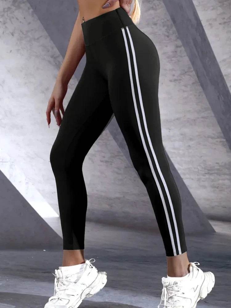 Buy Center Women's High-Waisted Athletic Leggings - Slim Fit, Side Stripes - Buy Center UK