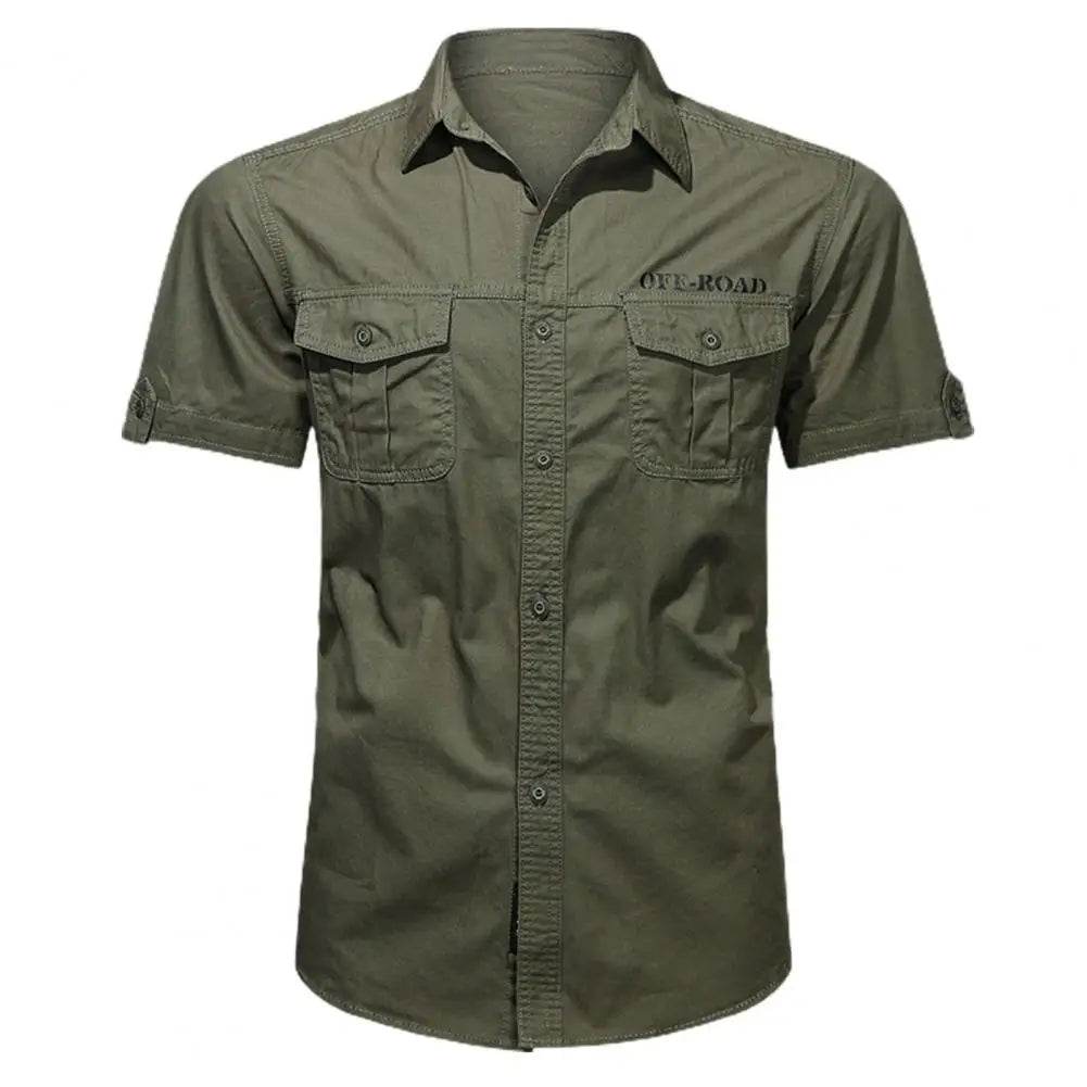 Buy Center Cotton Military Shirt - Slim Fit Short Sleeve with Pockets - Buy Center UK
