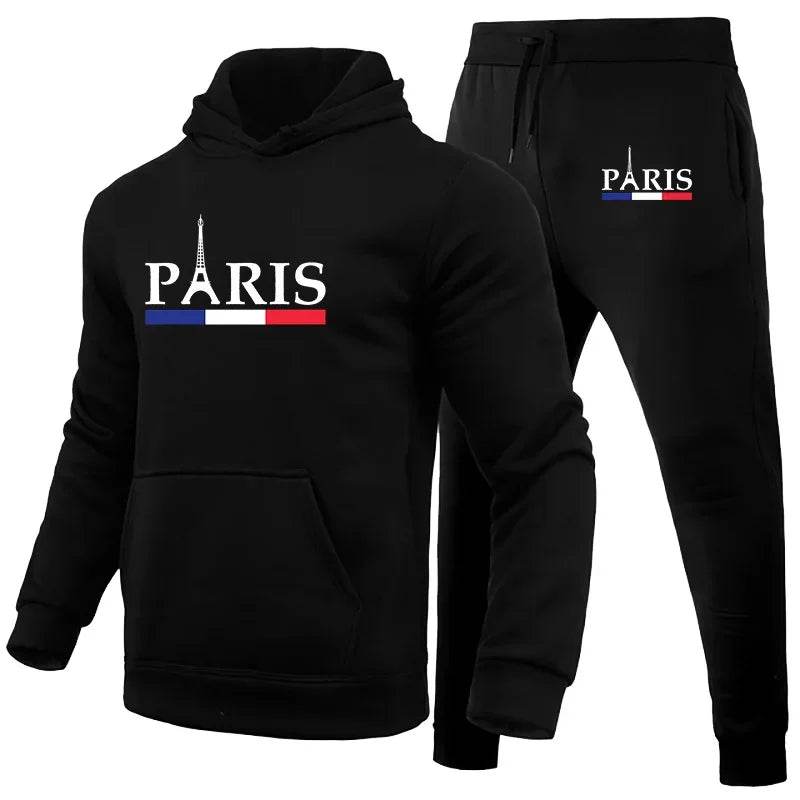 Buy Center Men's Hoodie Set - Paris Print Sweatshirt & Jogger Pants - Buy Center UK
