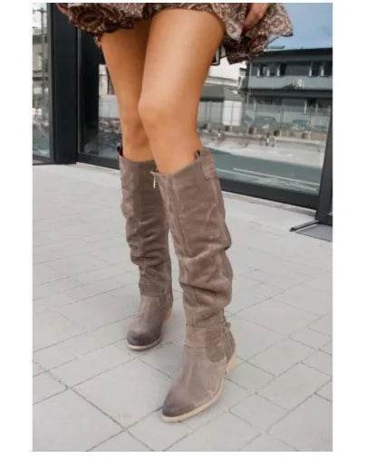 Buy Center Women's Knee-High Suede Boots - Low Heel & Zipper Design - Buy Center UK