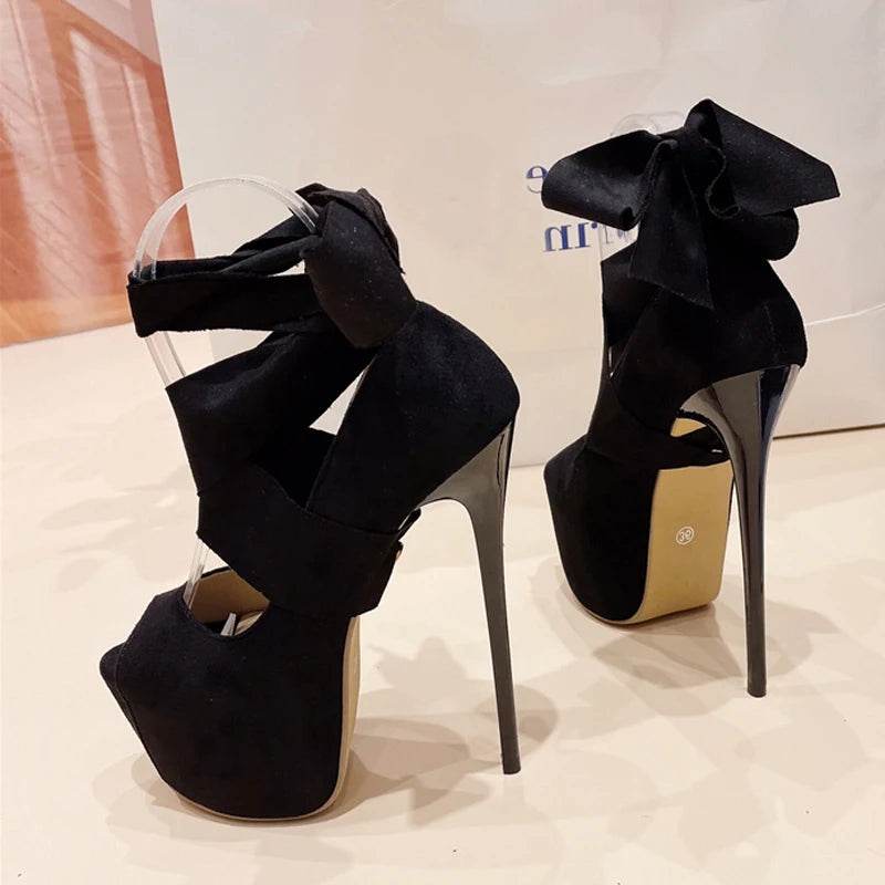 Liyke Black High Heels - Sexy Peep Toe Slingback Platform Pumps - Buy Center UK
