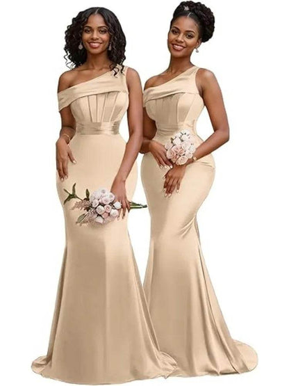 Buy Center Mermaid One Shoulder Satin Bridesmaid Dress - Elegant Gown - Buy Center UK