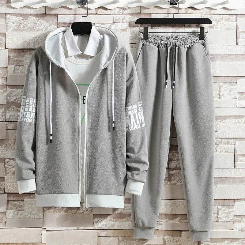 Buy Center Men's Hooded Cardigan Sweatpants Set - Casual Spring Outfit - Buy Center UK