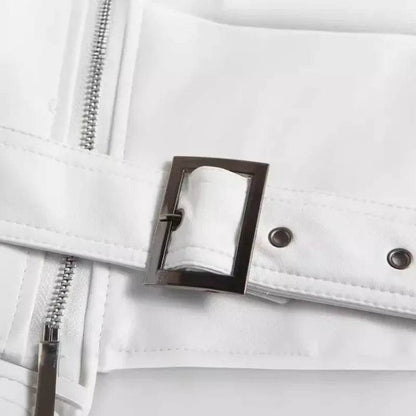 Buy Center Men's White Leather Jacket - Fashionable Turn-down Collar - Buy Center UK