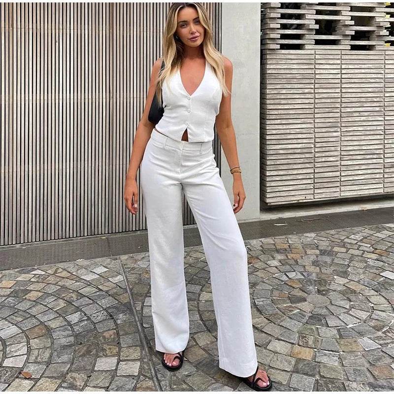 Halter Vest Coat & Wide Leg Pants Set - Chic Backless Outfit for Women - Buy Center UK