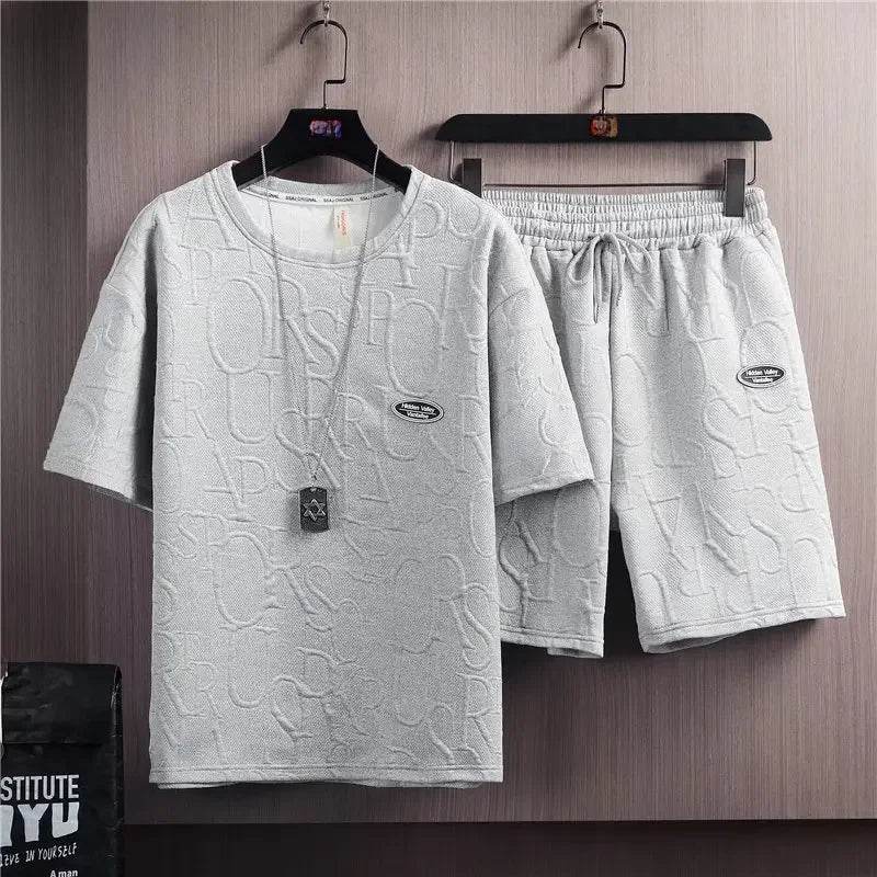 Buy Center Men's Summer Korean Style Short Sleeve T-Shirt & Shorts Set - Buy Center UK