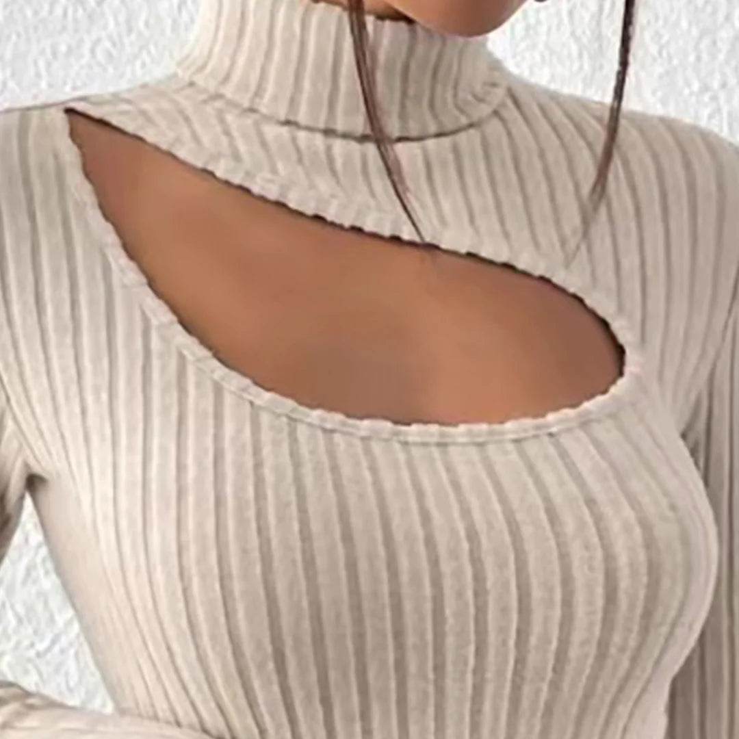 Buy Center Slim Fit Long Sleeve T-shirt - Sexy Hollow Turtleneck Top - Buy Center UK