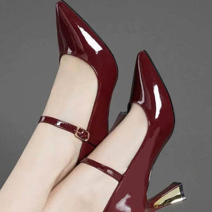 Elegant Pointed Toe High Heels - Chunky Leather Pumps for Women - Buy Center UK