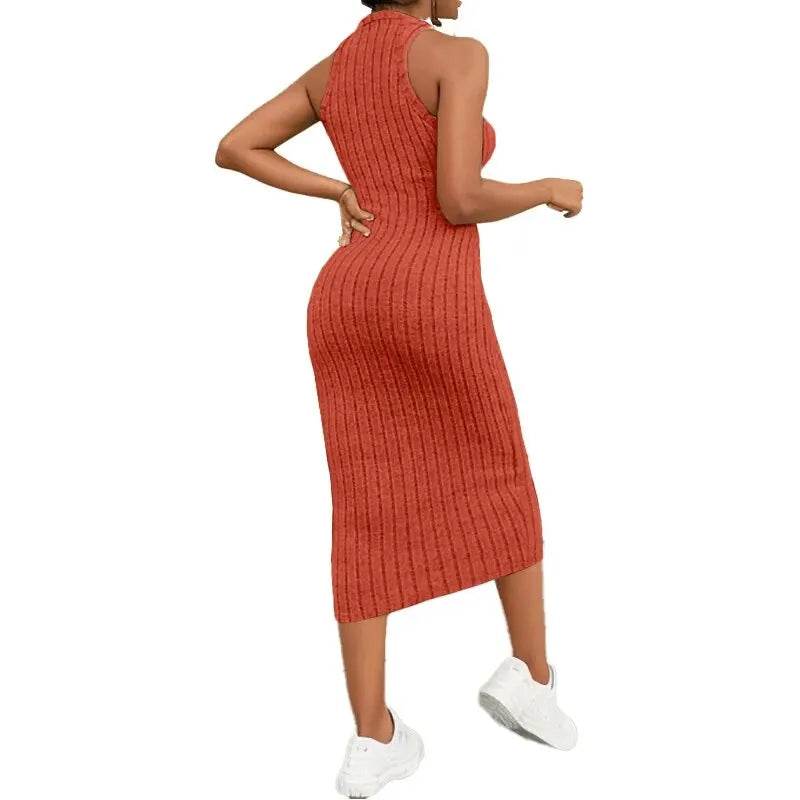 Buy Center Ribbed Midi Dress - Solid Halter Neck Bodycon Style - Buy Center UK