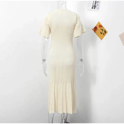 Elegant Women's Knit Dress - Slim O-Neck, Short Sleeve A-Line - Buy Center UK