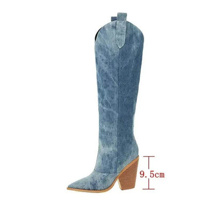Buy Center Denim Western Knee High Boots - Stylish High Heel Design - Buy Center UK