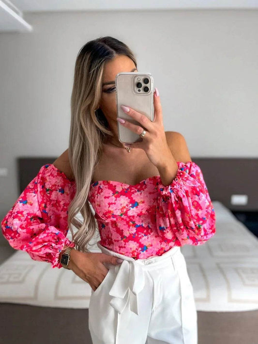 Buy Center Women's Elegant Chiffon Blouse - Casual V-Neck Long Sleeve - Buy Center UK