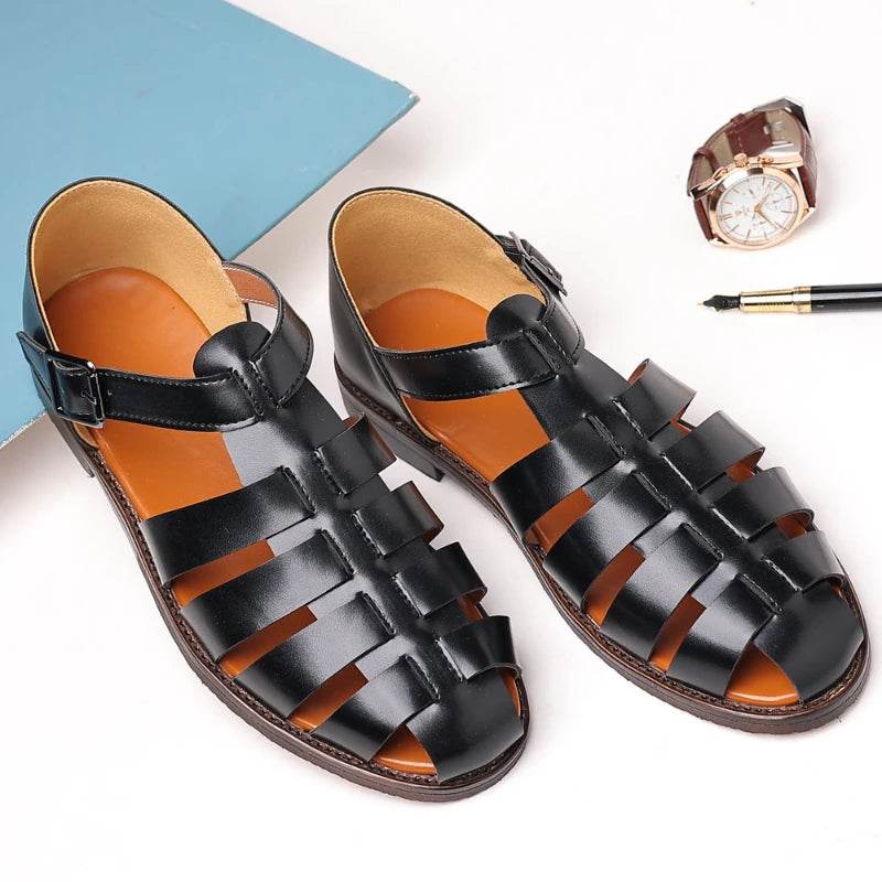 Buy Center Men's Leather Roman Sandals - Casual Beach Comfort - Buy Center UK